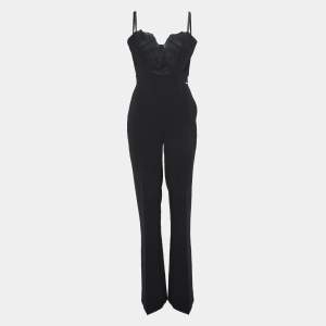 Elisabetta Franchi Black Crepe Lace Trimmed Jumpsuit XL
