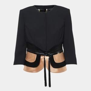 CH Carolina Herrera Black Crepe Patterned Hem Blazer L