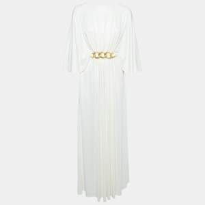 Elisabetta Franchi White Jersey Belted Maxi Dress S