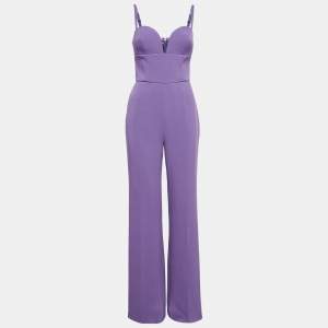 Elisabetta Franchi Purple Stretch Crepe Sweetheart Neck Jumpsuit M