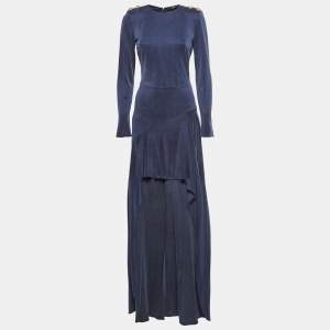 Elisabetta Franchi Blue Corduroy High-Low Flared Dress M