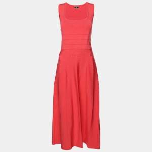 Elisabetta Franchi Pink Stretch Knit Sleeveless Midi Dress M