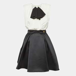 Elisabetta Franchi Black/White Crepe Detachable Skirt Mini Dress M