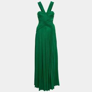 Elisabetta Franchi Green Lurex Knit Pleated Dress M