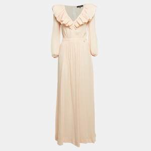 Elisabetta Franchi Orange Checks Crepe Maxi Dress XL