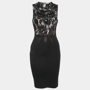 Elisabetta Franchi Gold Black Embellished Lace and Jersey Mini Dress M