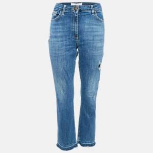 Elisabetta Franchi Blue Ripped Denim Straight-Leg Jeans L Waist 31"