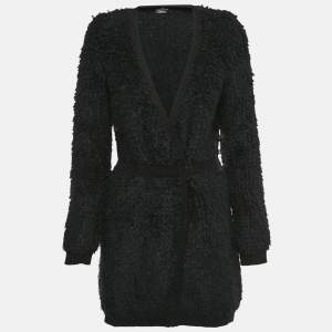 Elisabetta Franchi Black Wool Blend Knit Double Breasted Mini Dress L