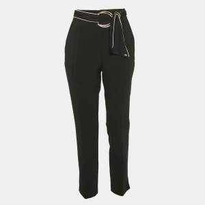 Elisabetta Franchi Black Contrast Trim Crepe Embellished Belt Pants M