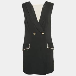 Elisabetta Franchi Black Crepe Double Breasted Vest Dress M