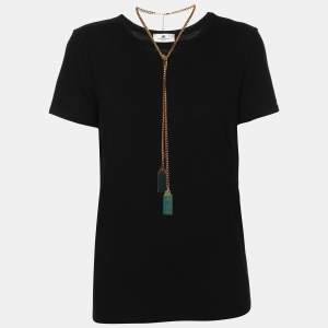 Elisabetta Franchi Black Cotton Round Neck Chain T-Shirt S