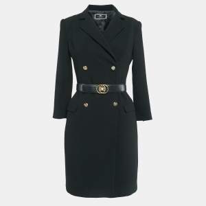 Elisabetta Franchi Black Crepe Double Breasted Blazer Dress S