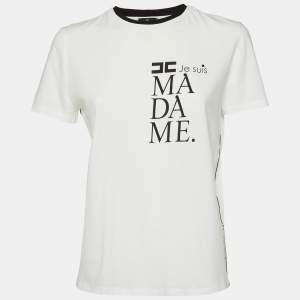 Elisabetta Franchi White Printed Cotton Crew Neck T-Shirt L