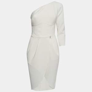 Elisabetta Franchi White Crepe One-Shoulder Short Dress M