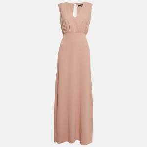 Elisabetta Franchi Beige Crepe Sleeveless Maxi Dress M