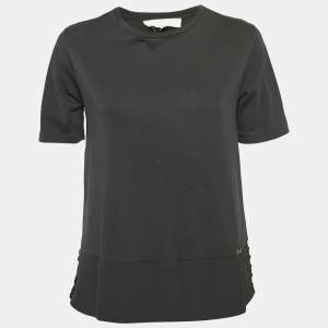 Elisabetta Franchi Black Chiffon and Jersey Lace-Up Detail Top S
