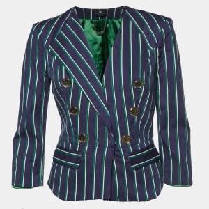 Elisabetta Franchi Navy Blue Striped Button Detail Blazer M
