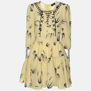 Elisabetta Franchi Yellow Silk Mini Long Sleeve Dress S