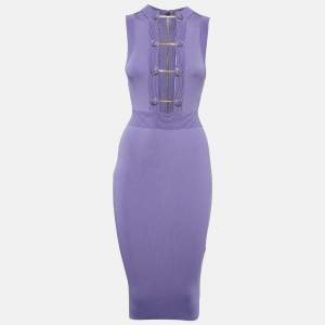 Elisabetta Franchi Lavender Chain Link Stretch Knit Sheath Dress s