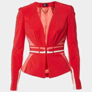 Elisabetta Franchi Red Crepe Paneled Peplum Jacket M
