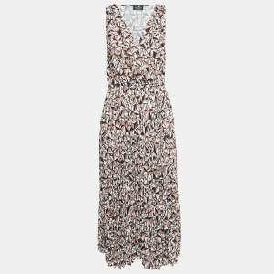 Elisabetta Franchi Brown Printed Pleat Crepe Detail Midi Dress M