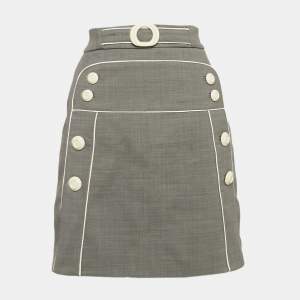 Elisabetta Franchi Grey Wool Blend Button Detail Mini Skirt S