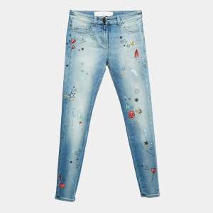  Elisabetta Franchi Doddle Art Print Denim Skin Fit Jeans S Waist 27"