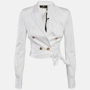Elisabetta Franchi White Poplin Sash Belt Double Breasted Blouse S