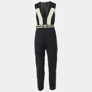 Elisabetta Franchi Black Crepe Belted Jumpsuit L