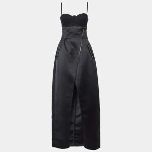Elisabetta Franchi Black Satin Top and Skirt Set M