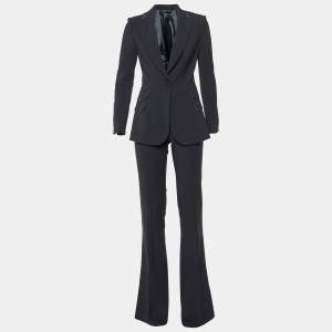Elisabetta Franchi Black Crepe Logo Piping Detail Pants Suit M