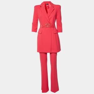 Elisabetta Franchi Fuchsia Pink Georgette Belted Pants Suit M