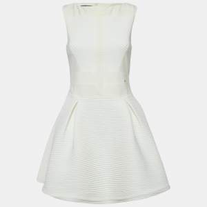 Elisabetta Franchi White Patterned Stretch Crepe Mini Dress M