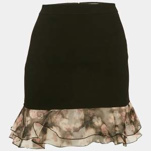 Elisabetta Franchi Black Organza Trim Crepe Ruffled Mini Skirt S