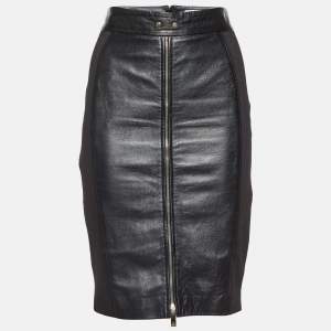 Elisabetta Franchi Gold Black Leather & Jersey Pencil Skirt M