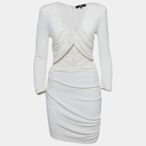 Elisabetta Franchi White Jersey Cut-Out Detail Ruched Mini Dress M