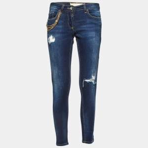 Elisabetta Franchi Blue Denim Chain Detail Slim Fit Jeans M/Waist 29"