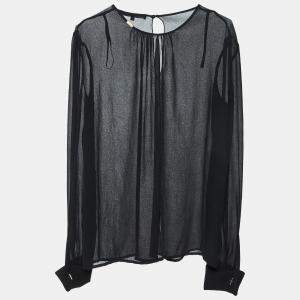 Elisabetta Franchi Black Chiffon Back Slit Detail Sheer Blouse L
