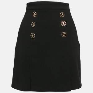 Elisabetta Franchi Black Crepe Button Detail Mini Skirt S