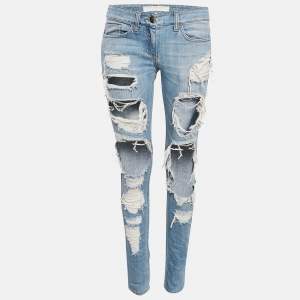 Elisabetta Franchi Light Blue Distressed Denim Skinny Jeans M Waist 28"