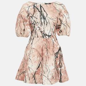 Elisabetta Franchi Brown Abstract Print Pleated Mini Dress M