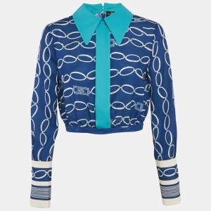 Elisabetta Franchi Blue Chain Print Crepe Blouse M