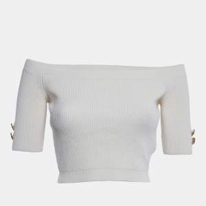 Elisabetta Franchi Cream Rib Knit Tricot Top M