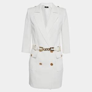 Elisabetta Franchi White Crepe Double Breasted Blazer M