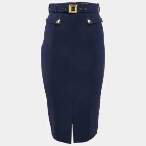 Elisabetta Franchi Blue Jersey Studded Pencil Skirt S