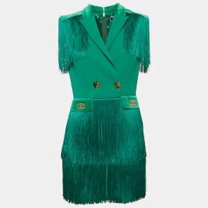 Elisabetta Franchi Green Crepe Fringed Mini Dress S