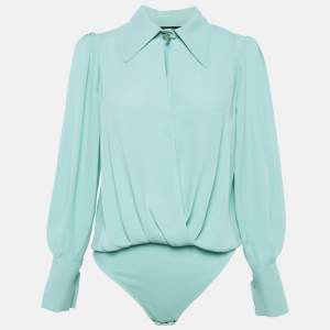 Elisabetta Franchi Green Crepe Bodysuit Top M