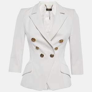  Elisabetta Franchi White Crepe Double Breasted Blazer S
