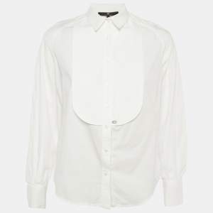 Elisabetta Franchi White Cotton Button Front Tuxedo Shirt S