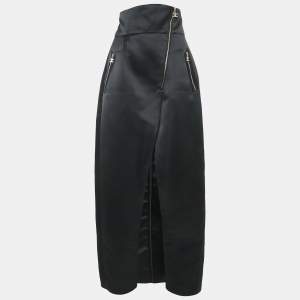 Elisabetta Franchi Black Satin Zip Detail Maxi Skirt M